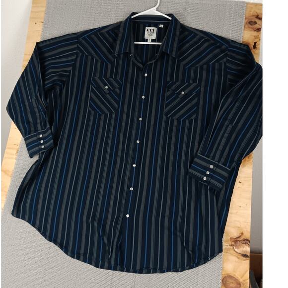 Ely Cattleman Western Shirt Mens 4XB Blue Striped Pearl Snap Cowboy Workwear - Picture 2 of 12